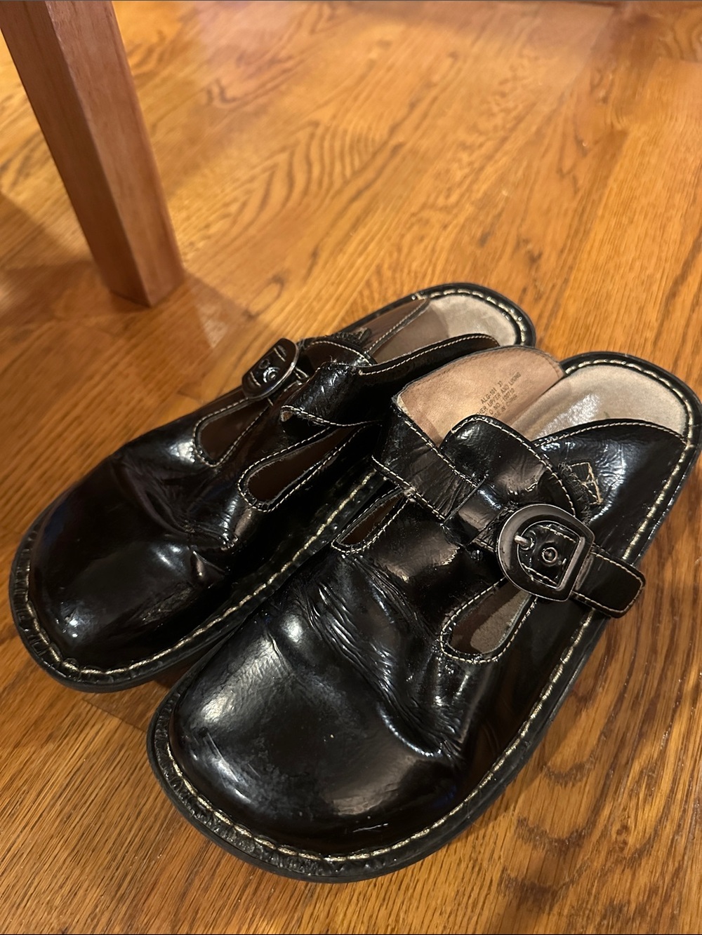 Alegria Black Leather Clog Mules with Buckle